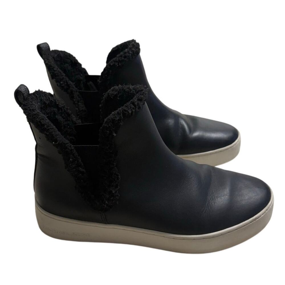 Michael Kors Ashlyn Leather Shearling Lined Slip On Sneaker Boots 7.5M Black